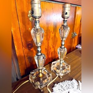 Vintage pair of two clear glass Hollywood regency table Lamps